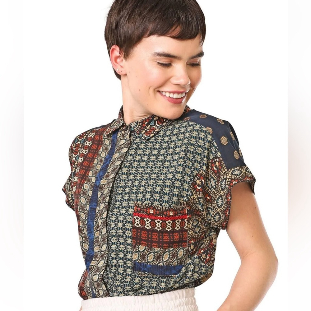 DESIGUAL Patterned loose fit blouse AZHAR SHIRT Aztec print - Picture 2 of 13